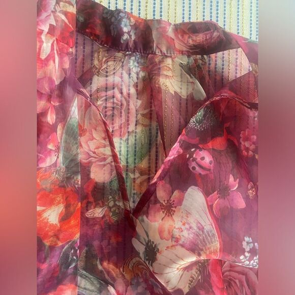 Anthropologie Purlple pink chiffon blouse with flower print size small - Picture 14 of 14